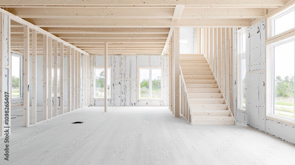 Aufkleber close up view of the intricate timber frame and structural beams forming the wooden skeleton of a mo