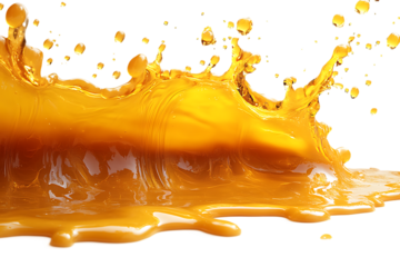 Splash of a transparent orange liquid on a transparent background