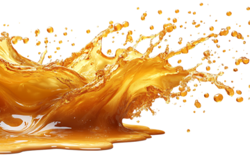 Splash of a transparent orange liquid on a transparent background