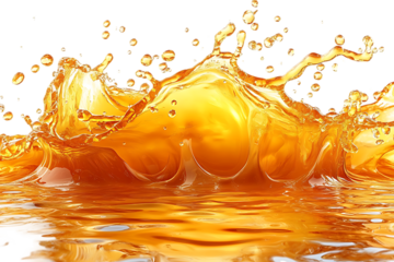 Splash of a transparent orange liquid on a transparent background