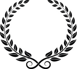 Obraz premium Black silhouettes of circular laurel foliate and wheat wreaths. Glyph Wheat wreath Circles Set Victory element, peace and winner, quality collection sign.