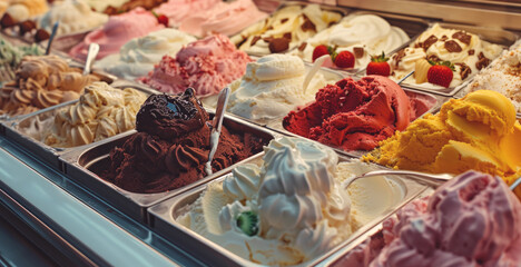 Fototapeta premium display case with assorted ice cream Generative AI