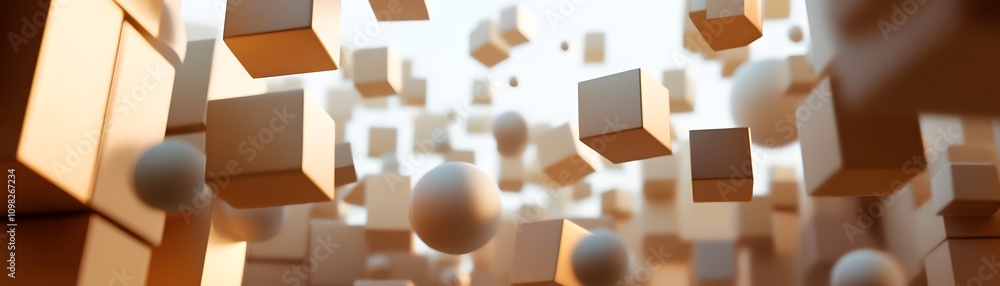 Poster Abstract Image Of Cubes And Spheres Floating In Space