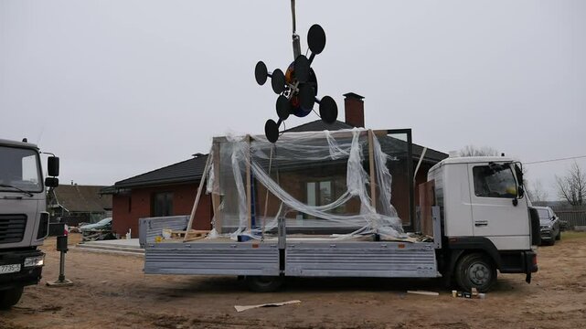 Equipment on a construction site for installing windows.