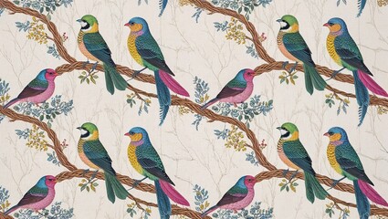 Fototapeta premium Artistic Bird Design Pattern with Vivid Colors and Life
