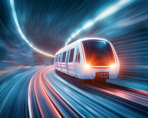 Fototapeta premium High-Speed Train in Motion Through Futuristic Tunnel