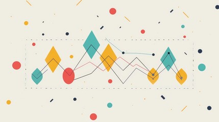 Abstract Geometric Line Graph with Colorful Shapes and Dots