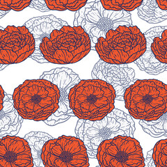 Beautiful Peony Blossom Repeat Pattern Design