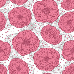 Beautiful Peony Blossom Repeat Pattern Design