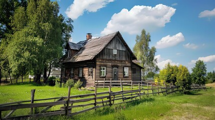 Obraz premium A beautifully restored farmhouse with intricate wooden details.