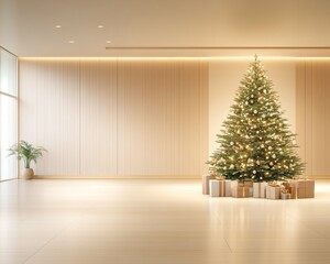 Minimalist Christmas Interior with Decorated Tree and Gifts