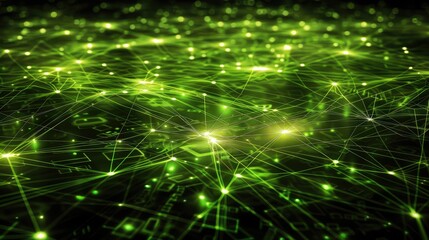 Obraz premium Glowing Green Network of Digital Connections and Data Nodes