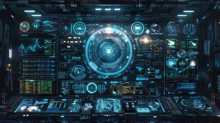 Obraz premium Advanced Futuristic Control Center with Digital Interfaces