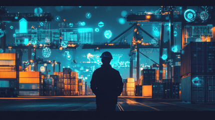 Silhouette of Crane Operator at High-Tech Port