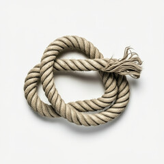 Obraz premium Rope tied in a knot with frayed ends, isolated on white background