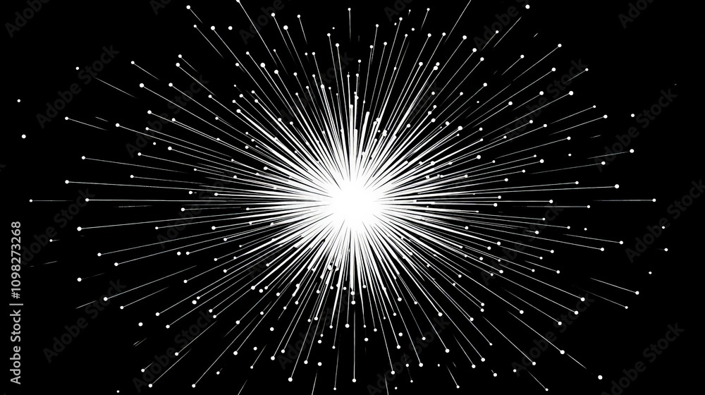 Poster a stunning visual explosion of light rays radiating from a central point, creating a mesmerizing dis