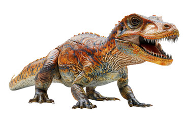 Obraz premium Vibrant dinosaur figure on a transparent background, showcasing detailed features and realistic textures.