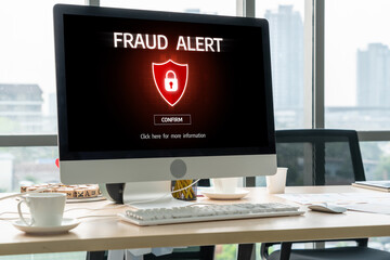 Cyber security software show alert of cyber attack for protection snugly. Danger from virus,...