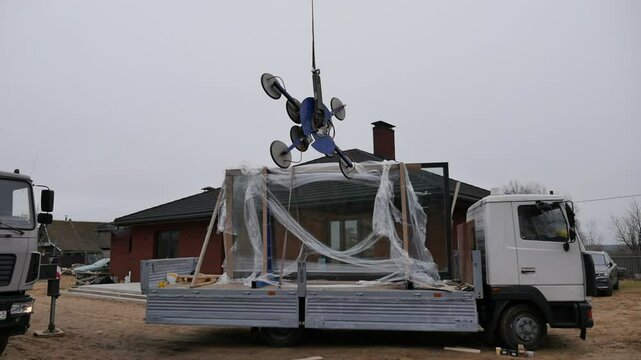 Equipment on a construction site for installing windows.