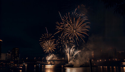 fireworks over cityscape at night