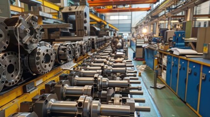 Fototapeta premium Industrial Machinery Assembly Line in Modern Factory
