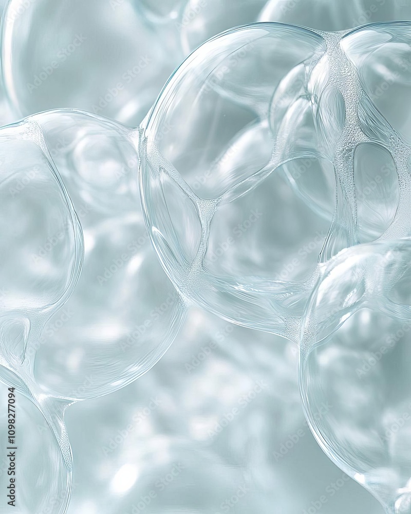 Poster close-up of translucent bubbles floating softly on a pale background, creating a serene and dreamy a