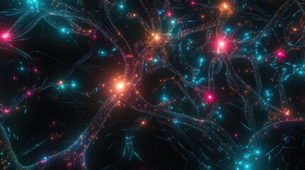 Fototapeta premium High-definition circuit pathways with neon highlights and interconnected nodes, resembling digital synapses