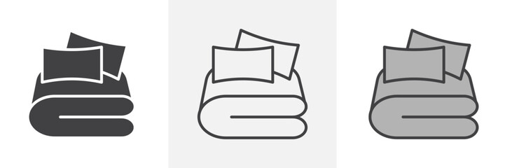 Bed linen set with pillows icon collection in black and white and colored style