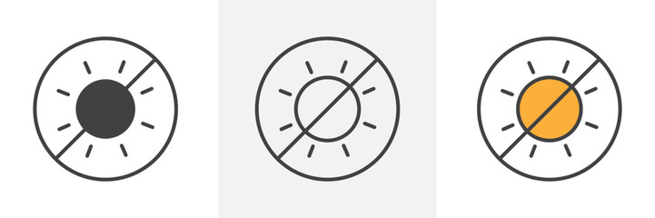 No sun icon collection in black and white and colored style