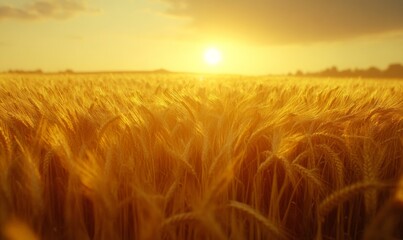 Obraz premium Golden wheat field at sunrise casting a warm glow , Agriculture, Farming, Crops, Harvest, Rural, Scenic, Landscape, Sunlight