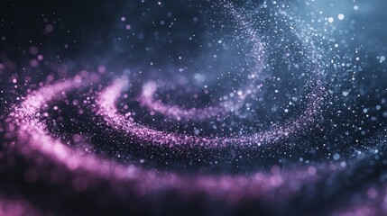 Obraz premium A swirling pattern of shimmering particles in shades of purple against a dark background, evoking a sense of cosmic beauty and mystery.