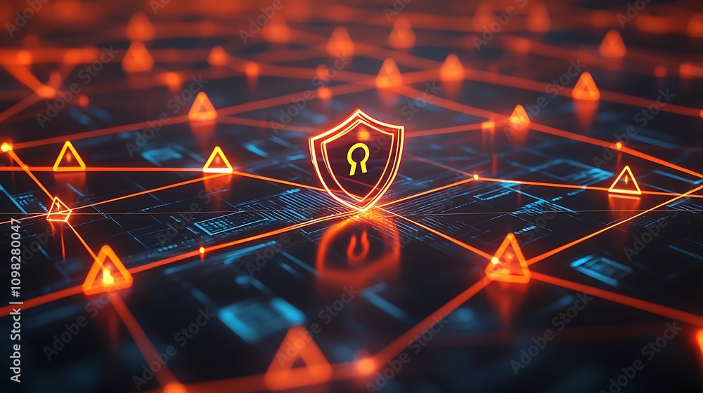 Aufkleber digital security concept featuring a shield and network connections.