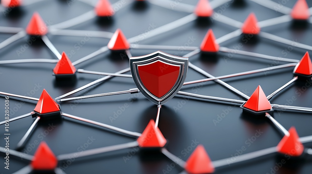 Aufkleber a digital network with a protective shield symbolizing cybersecurity.