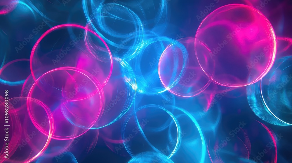 Poster holographic circles and lines intersecting to represent abstract data points, with electric blue and