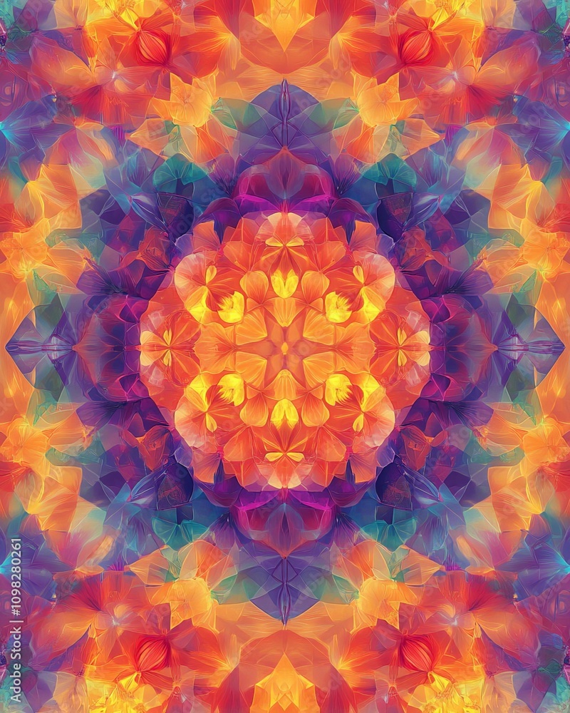 Poster a vibrant and colorful kaleidoscope design featuring intricate patterns and vivid hues, perfect for 