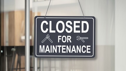 Sign reading 'Closed for Maintenance' on a glass door, indicating temporary closure.