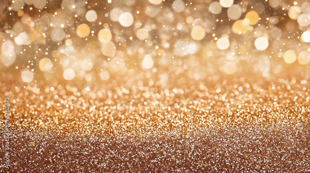 Poster golden sparkle background: a shimmering, warm and luxurious golden background with an abstract bokeh