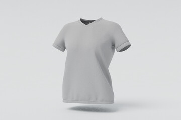 Woman grey t-shirt front for mockup design template 3d rendering V6