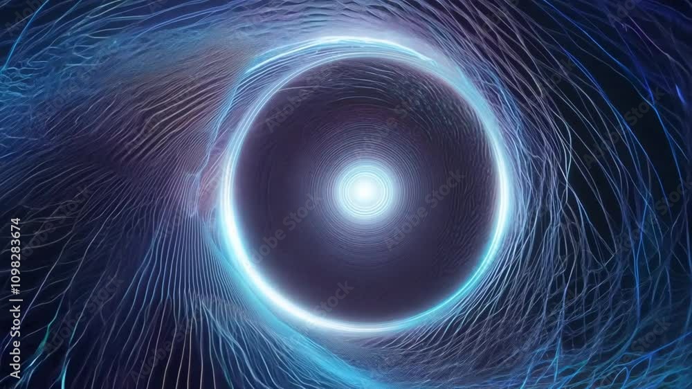 Sticker cosmic portal: abstract digital art depicting a glowing circular portal within a swirling nebula of 