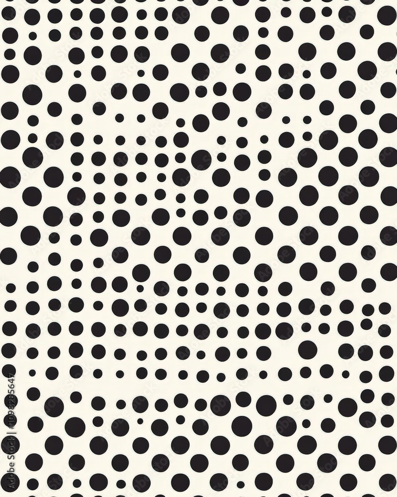 Poster a modern black and white pattern featuring an array of dots in various sizes arranged in a dynamic c
