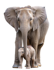 Naklejka premium Mother Elephant with Her Baby Walking Through the Savannah