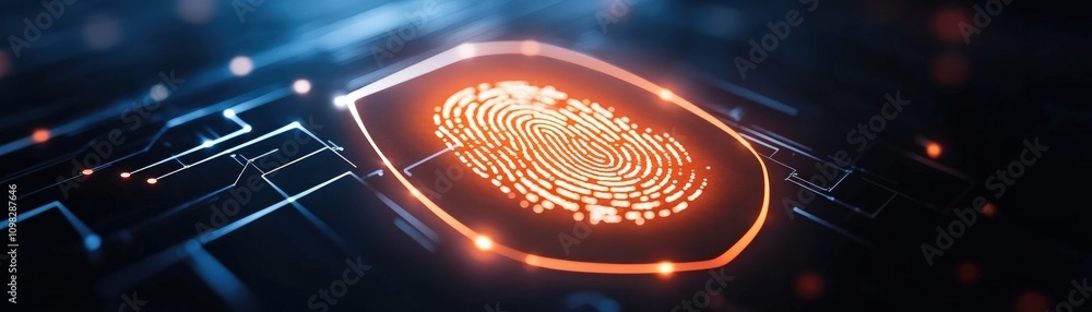 Poster a futuristic fingerprint scan emphasizing security and technology advancements.