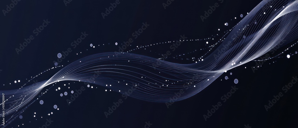Aufkleber abstract design featuring flowing lines and dots on a dark background.