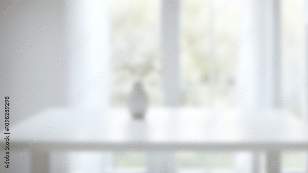 Poster a blurred white table placed in front of a window with soft natural light