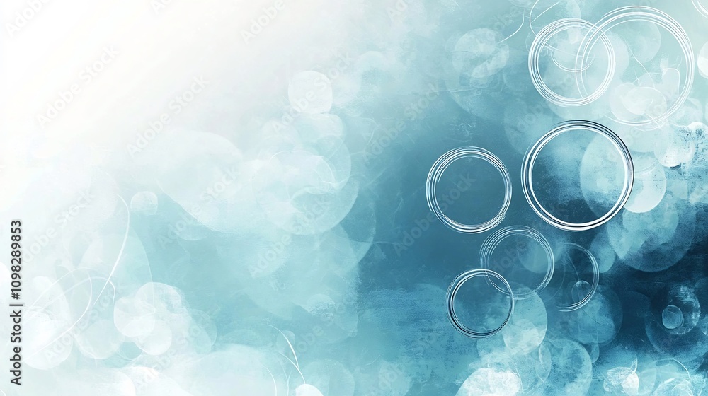 Poster elegant and serene minimalist blue background with circular line designs open text area for graphic 