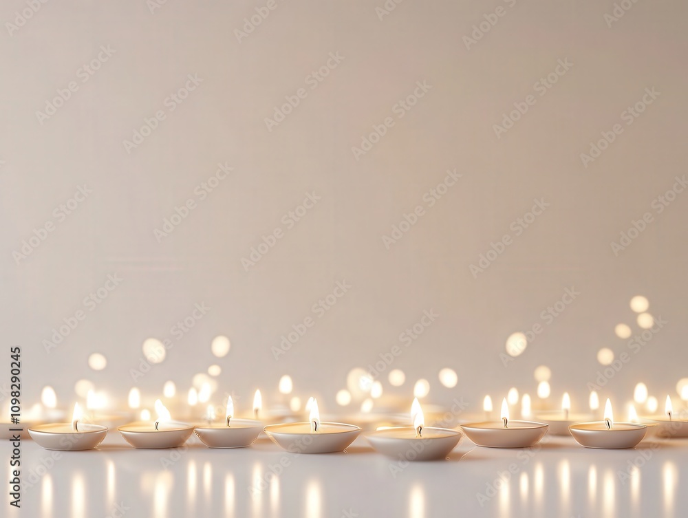 Poster a serene arrangement of floating candles creating a calm and peaceful atmosphere.