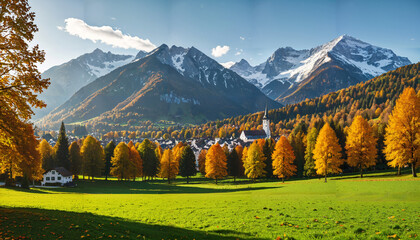 Village pittoresque en automne dans les Alpes