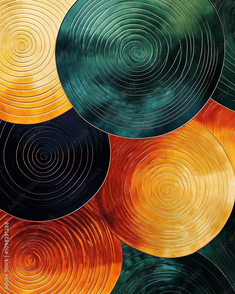 Poster this vibrant abstract design features circular shapes in rich colors, creating a visually captivatin