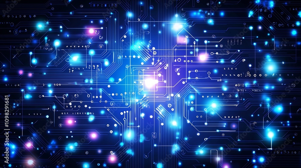 Aufkleber futuristic circuit board background in vibrant blue and purple tones featuring intricate patterns an