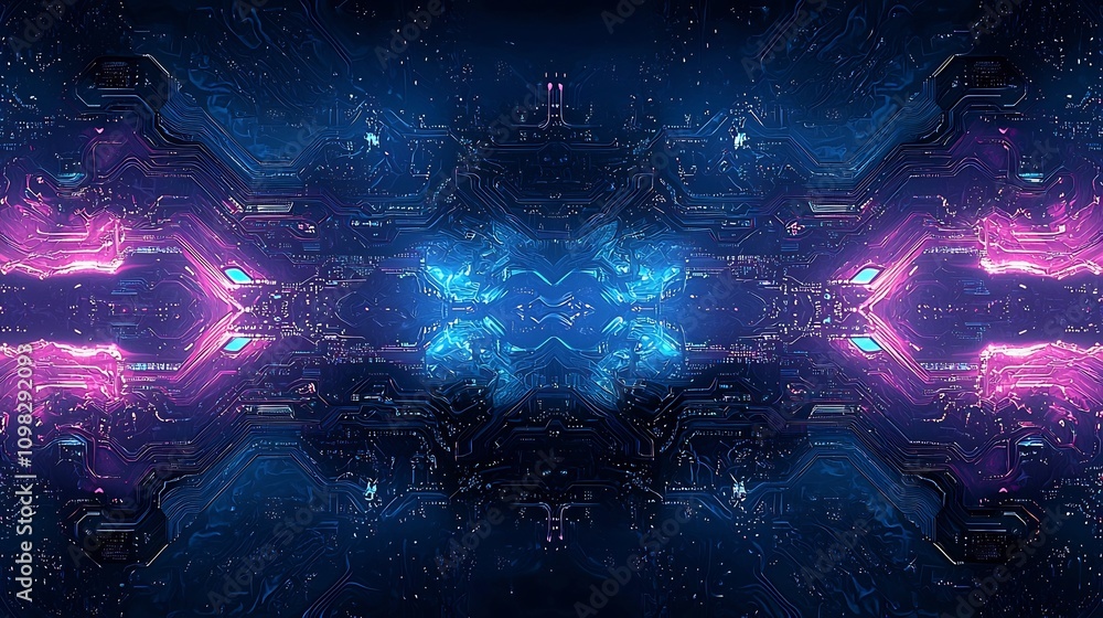 Poster futuristic digital background featuring a sleek and mesmerizing circuit board pattern in vibrant sha